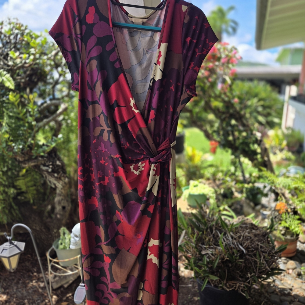 Floral Wrap-Front Women’s Dress in Burgundy and Plum